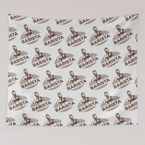 Item preview, Barista  making coffee, white pattern designed and sold by coffeeapparel.