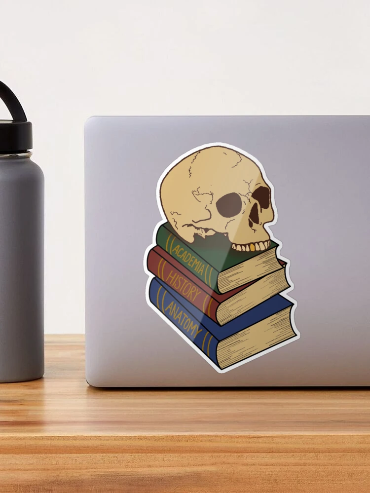 Dark Academia Skull on Stack of Books Sticker for Sale by easears