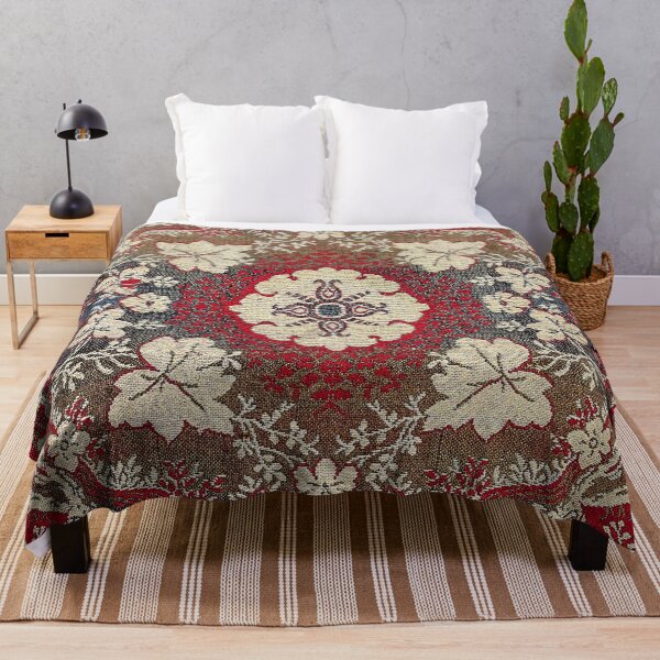 Item preview, Botanical Embroidery III // Flowery Colorful Red Blue Green Yellow Tan Ornate Accent Rug Pattern designed and sold by vintagepatterns.