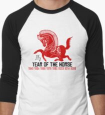 Year of The Horse Paper Cut - Chinese Zodiac Horse Men's Baseball ¾ T-Shirt