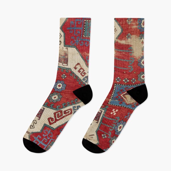 Item preview, Fire Red Ornamental Motif // 19th Century Authentic Distressed Colorful Blue Flower Accent Pattern designed and sold by vintagepatterns.