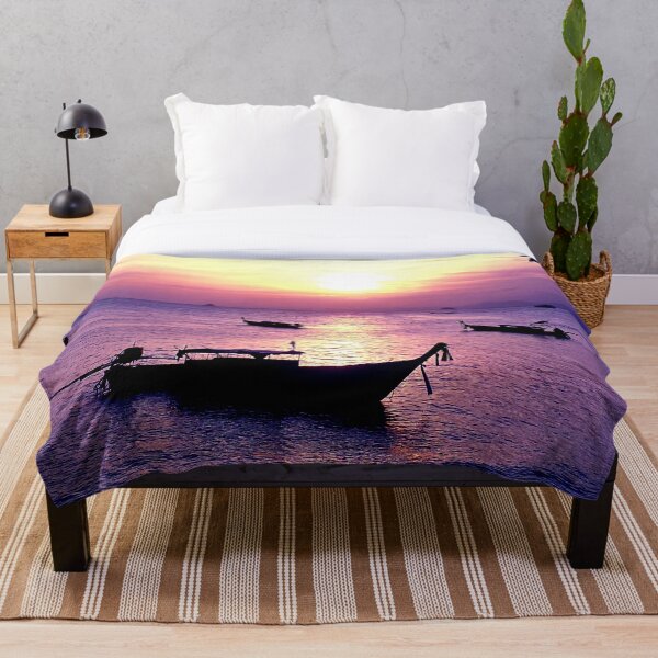 Item preview, Pink Purple Sunset With Boats Silhouette At Beach in Thailand - Vaporwave Lofi Aesthetic designed and sold by Katie Kamakshi.