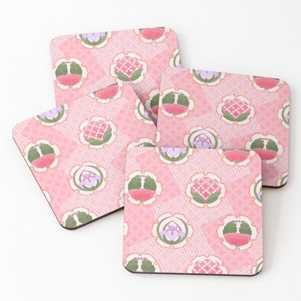 Item preview, Traditional Japanese Floral Shippou Summer Flower Crest Pattern with Hydrangea, Iris, and Peony in Pastel Pink designed and sold by Charredsky.