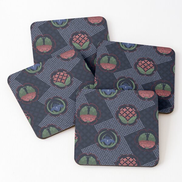 Item preview, Traditional Japanese Floral Shippou Summer Flower Crest Pattern with Hydrangea, Iris, and Peony in Navy/Indigo designed and sold by Charredsky.