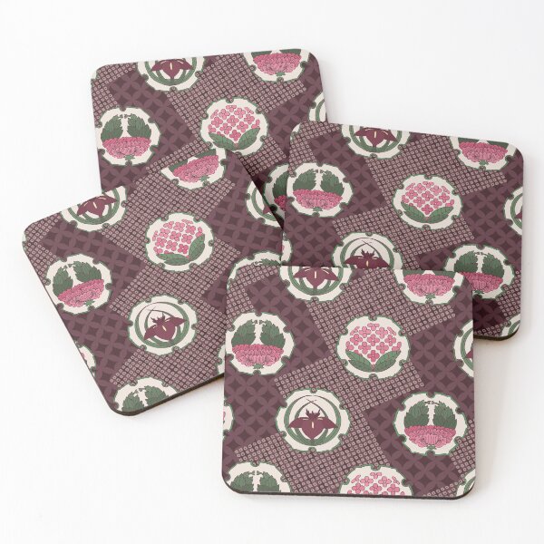 Item preview, Traditional Japanese Floral Shippou Summer Flower Crest Pattern with Hydrangea, Iris, and Peony in Deep Purple designed and sold by Charredsky.