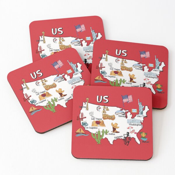 Item preview, USA map US map major cities names United states America national symbols and landmarks designed and sold by mashmosh.