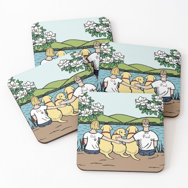 Item preview, Family Portrait with Three Yellow Labradors at the Lake designed and sold by HappyLabradors.