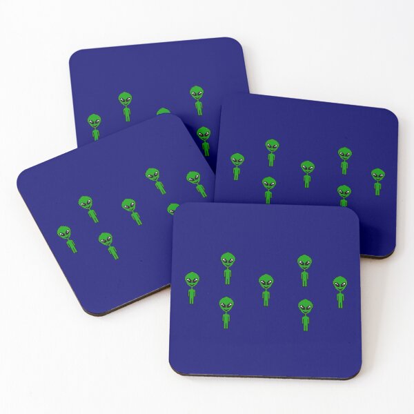 Pixel Aliens (blue background) Coasters (Set of 4)