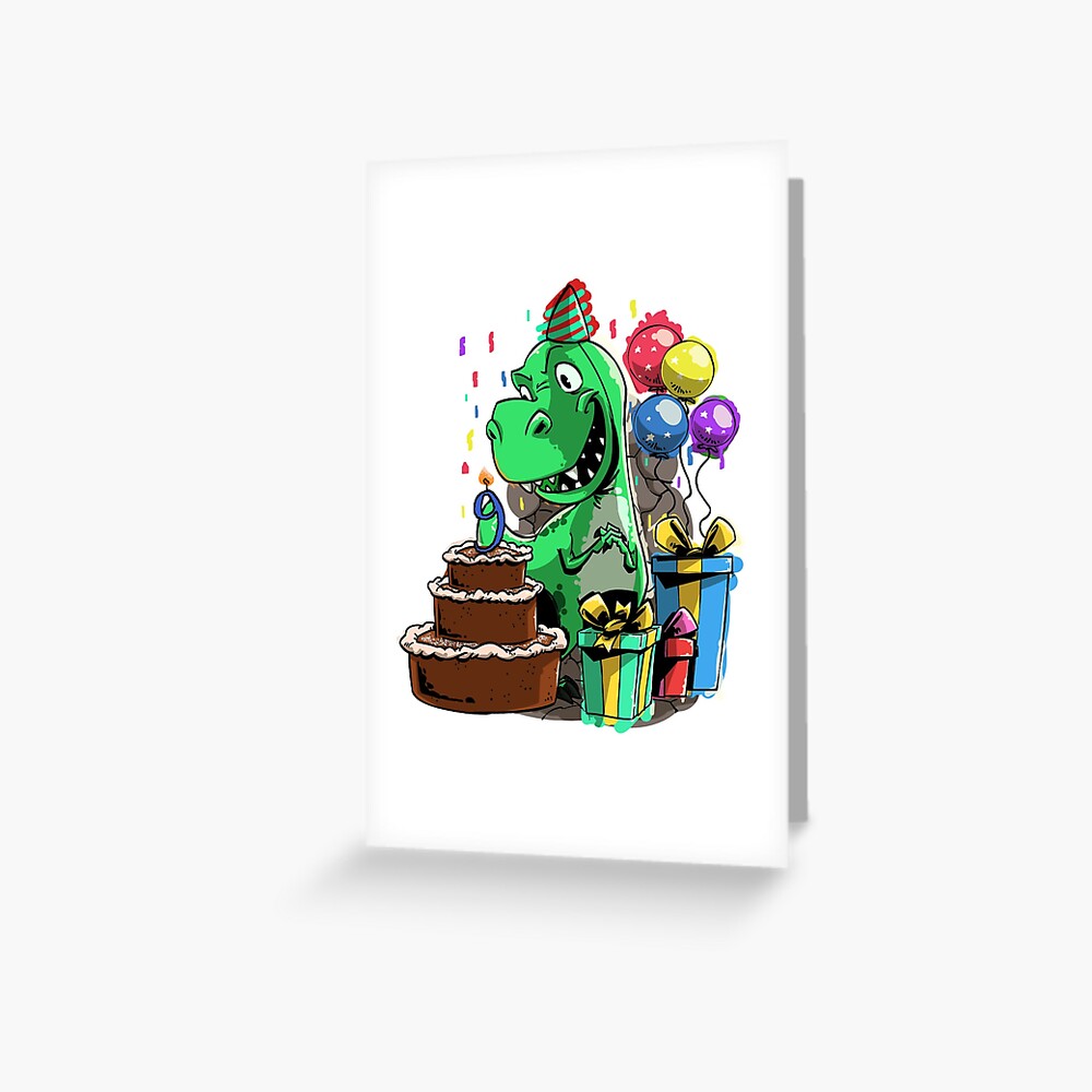 dinosaur-birthday-party-for-a-9-year-old-boy-greeting-card-for-sale