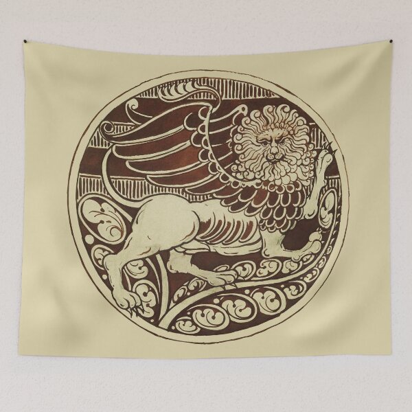Item preview, WINGED LION IN SEPIA BROWN CREAM HUES Art Nouveau Animal Drawings designed and sold by BulganLumini.