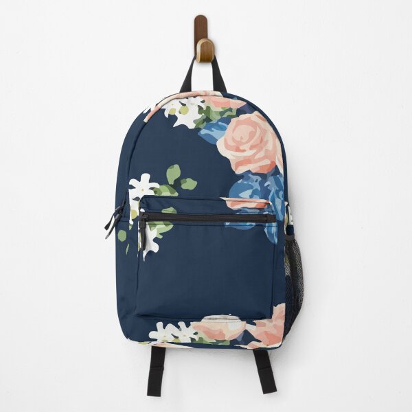 Navy Pattern Pink Pastel Rose Flowers Backpack