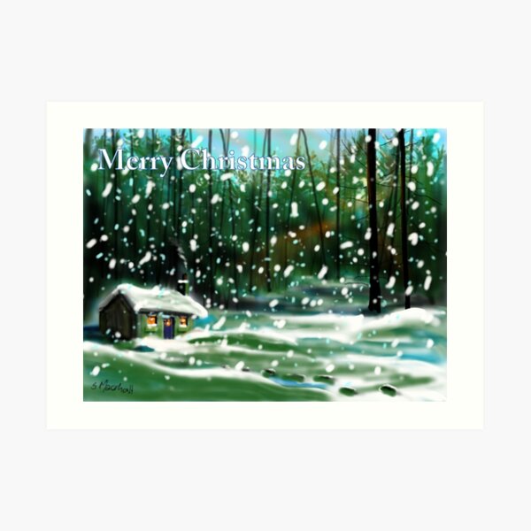 Cottage in the Snow Art Print