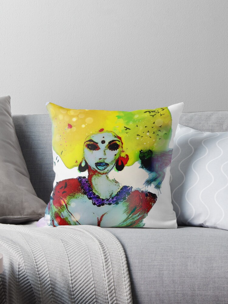 Thumbnail 1 of 4, Pillow, Bird Queen designed and sold by lesinfin.