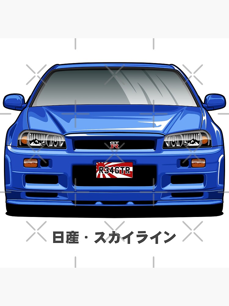 "Cartoon Skyline R34 GTR Front View" Poster for Sale by idrdesign