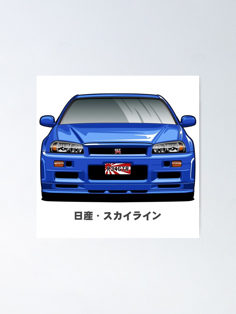 "Cartoon Skyline R34 GTR Front View" Poster by idrdesign | Redbubble