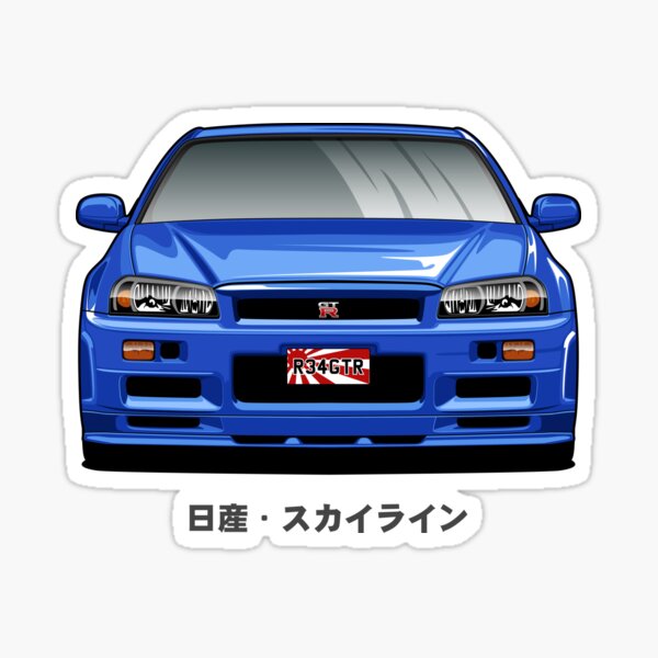Sticker for Sale avec l'œuvre « Nissan Skyline R34 GTR bleue » de l'artiste  idrdesign