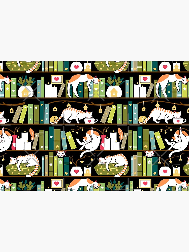 Library cats - whimsical cats on the book shelves by Elenanaylor