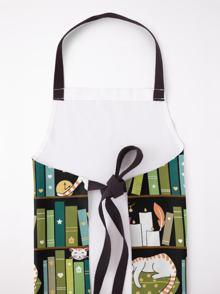 Alternate view of Library cats - whimsical cats on the book shelves Apron