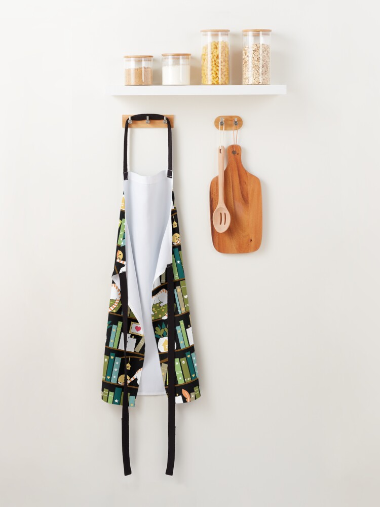 Alternate view of Library cats - whimsical cats on the book shelves Apron
