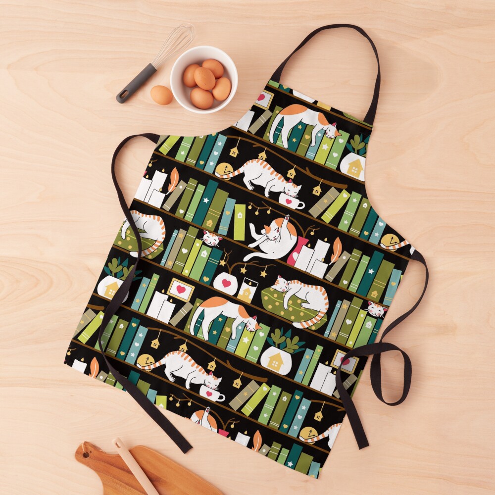 Library cats - whimsical cats on the book shelves Apron