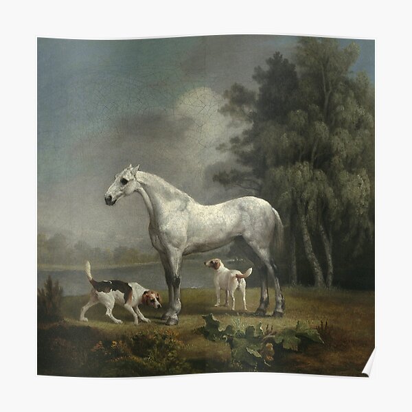 Dream-art Oil painting Stubbs George A Bay Hunter With Two Spaniels horse /& dogs