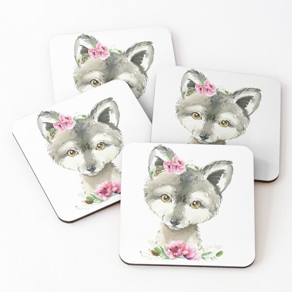 Item preview, Woodland Wolf with Pink Floral Poppies designed and sold by Paulele.
