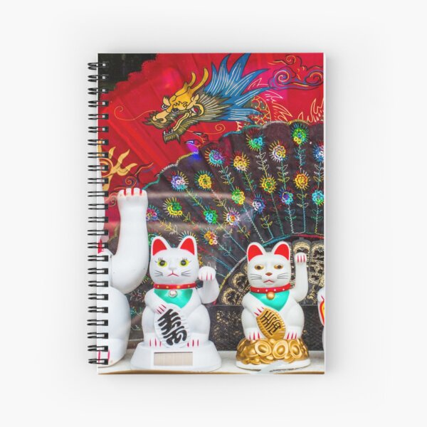 Maneki Neko Good Luck Cat Statues Spiral Notebook