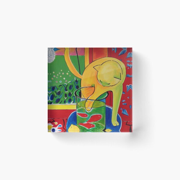 Matisse cat - Le chat aux poissons rouges (the cat with red fish) 1914, Henri Matisse Acrylic Block