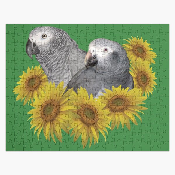 Artikel-Vorschau von Kongo und Timneh African Grey Parrot mit Sonnenblumen, designt und verkauft von einsteinparrot.