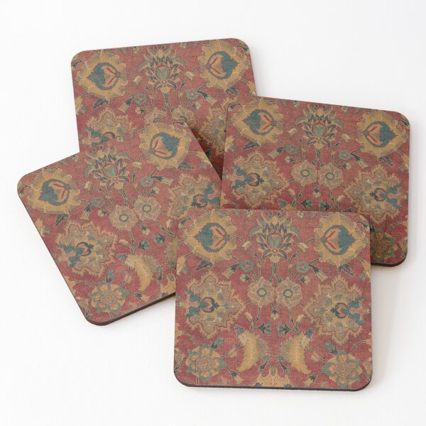 Item preview, Flowery Boho Rug II // 17th Century Distressed Colorful Red Navy Blue Burlap Tan Ornate Accent Pattern designed and sold by vintagepatterns.