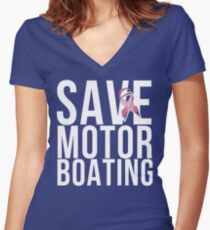 Mens Breast Cancer Save Motorboating Women's Fitted V-Neck T-Shirt