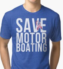 Mens Breast Cancer Save Motorboating Tri-blend T-Shirt