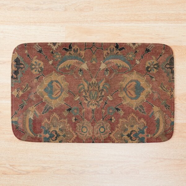 Item preview, Flowery Boho Rug IV // 17th Century Distressed Colorful Red Navy Blue Burlap Tan Ornate Accent Pattern designed and sold by vintagepatterns.