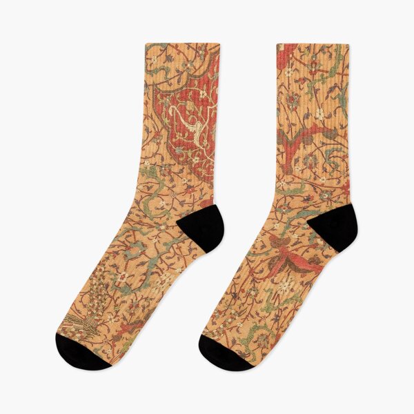 Artikelvorschau, Flowery Vines IX // Zeitgenössisches rotes blau-gelbes buntes verziertes Akzent-Teppichmuster des 16. Jahrhunderts entworfen und verkauft von vintagepatterns.