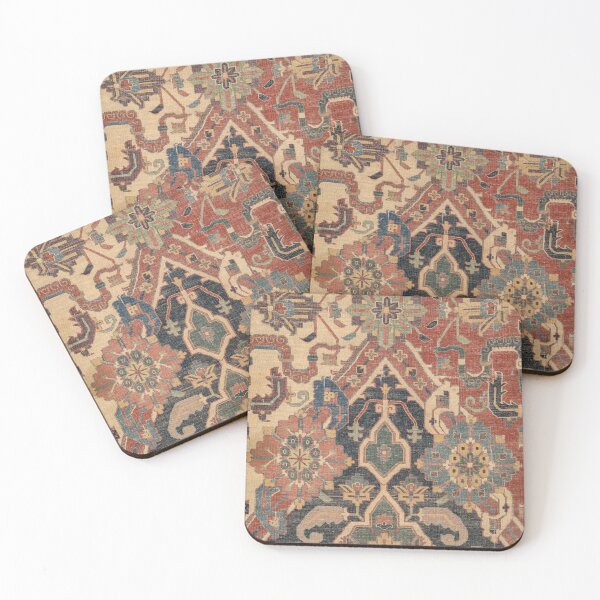 Item preview, Geometric Leaves I // 18th Century Distressed Red Blue Green Colorful Ornate Accent Rug Pattern designed and sold by vintagepatterns.