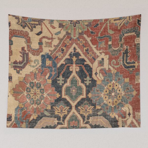 Item preview, Geometric Leaves I // 18th Century Distressed Red Blue Green Colorful Ornate Accent Rug Pattern designed and sold by vintagepatterns.