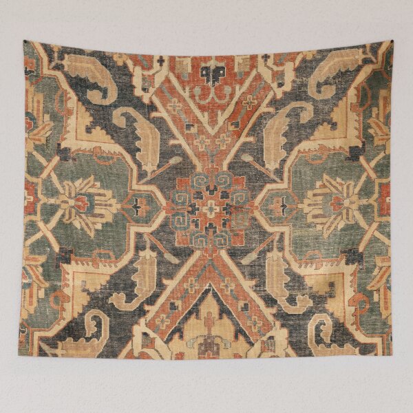 Item preview, Geometric Leaves III // 18th Century Distressed Red Blue Green Colorful Ornate Accent Rug Pattern designed and sold by vintagepatterns.
