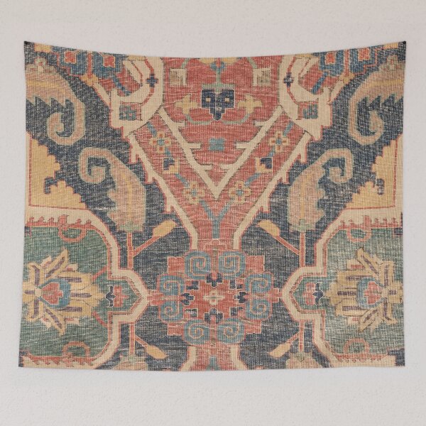 Item preview, Geometric Leaves IV // 18th Century Distressed Red Blue Green Colorful Ornate Accent Rug Pattern designed and sold by vintagepatterns.