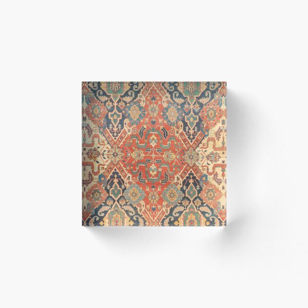 Item preview, Hojas geométricas VII // Alfombra decorativa colorida con motivos desgastados en rojo, azul y verde del siglo XVIII designed and sold by vintagepatterns.