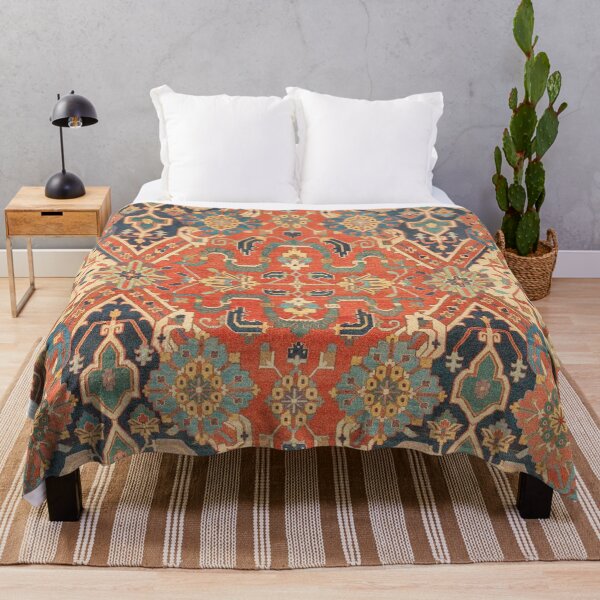 Item preview, Geometric Leaves VII // 18th Century Distressed Red Blue Green Colorful Ornate Accent Rug Pattern designed and sold by vintagepatterns.