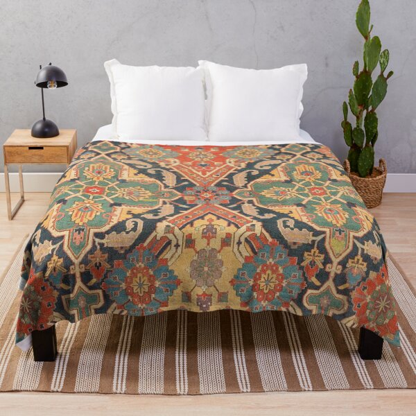 Item preview, Geometric Leaves VIII // 18th Century Distressed Red Blue Green Colorful Ornate Accent Rug Pattern designed and sold by vintagepatterns.