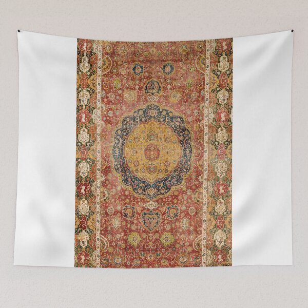Item preview, Indian Boho I // 16th Century Distressed Red Green Blue Flowery Colorful Ornate Rug Pattern designed and sold by vintagepatterns.