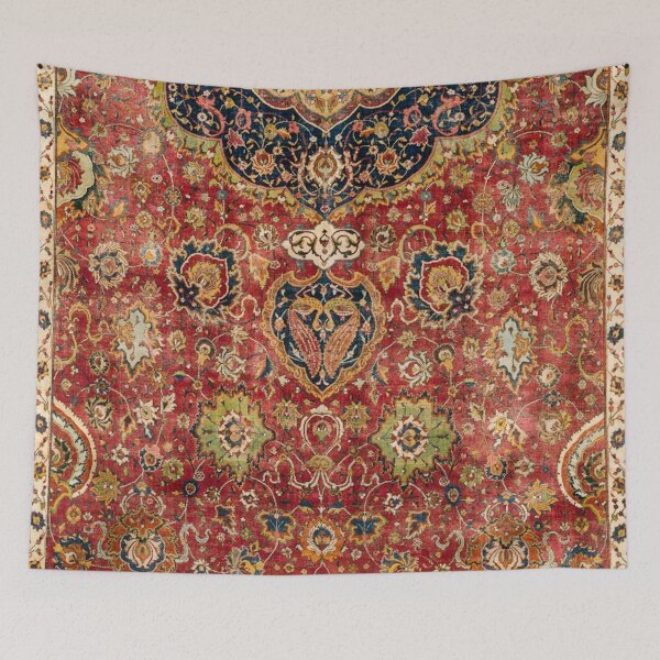 Item preview, Indian Boho II // 16th Century Distressed Red Green Blue Flowery Colorful Ornate Rug Pattern designed and sold by vintagepatterns.