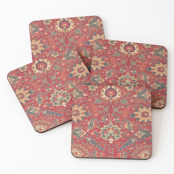 Item preview, Indian Trellis | Mid 17th Century Red Floral Medallions Ornamental Palmette Leaves Rug Pattern designed and sold by vintagepatterns.