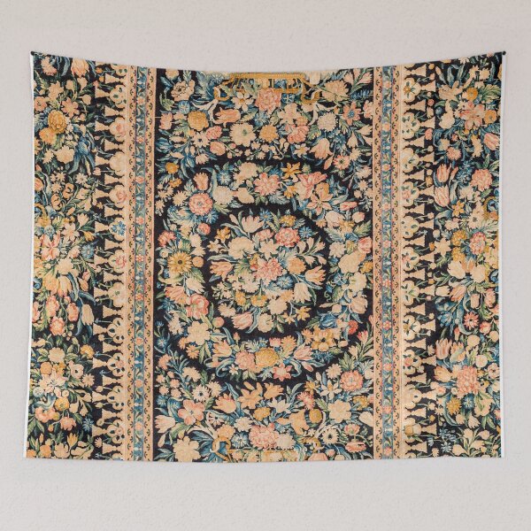 Item preview, Lourve Carpet // 17th Century French Blue Pink Green Yellow Colorful Ornate Accent Rug Pattern designed and sold by vintagepatterns.