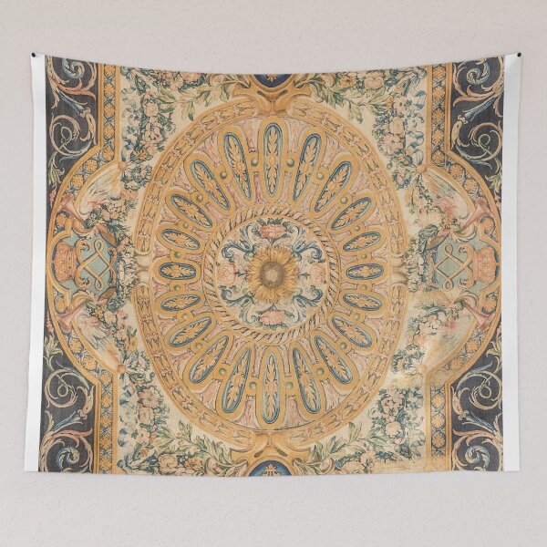 Item preview, Louvre Fame Carpet // 16th Century Sunflower Yellow Blue Gold Colorful Ornate Accent Rug Pattern designed and sold by vintagepatterns.