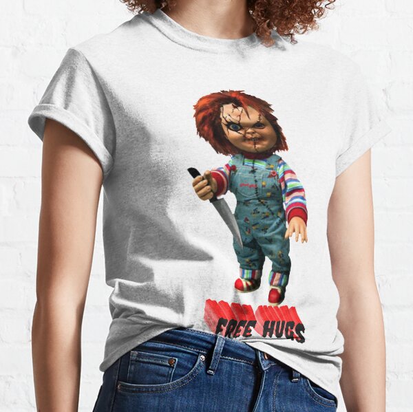 Free Hugs Chucky T Shirt Haunted Doll Classic Horror Movie Nosferatu Jason 