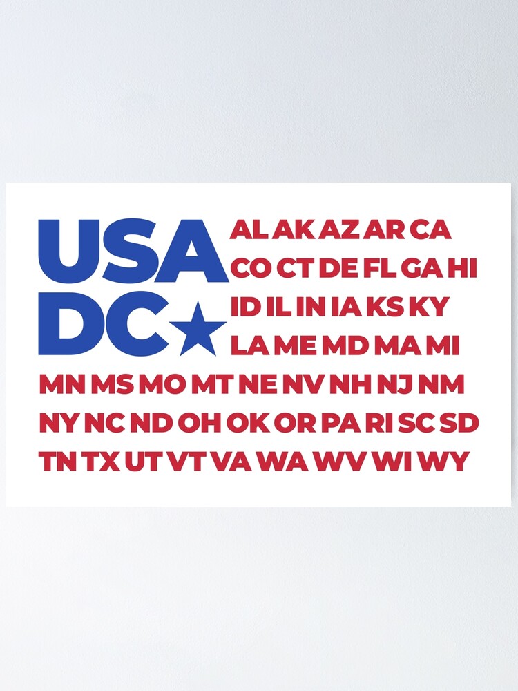 Póster «Bandera americana con las abreviaturas de los 50 estados y