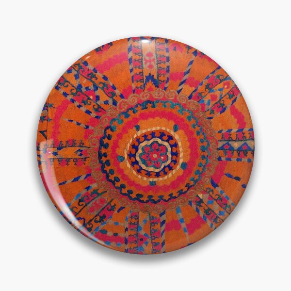 Item preview, Orange Wildflower Sunshine I // 18th Century Colorful Rusty Red Bright Blue Metallic Happy Pattern designed and sold by vintagepatterns.