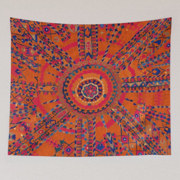 Item preview, Orange Wildflower Sunshine I // 18th Century Colorful Rusty Red Bright Blue Metallic Happy Pattern designed and sold by vintagepatterns.